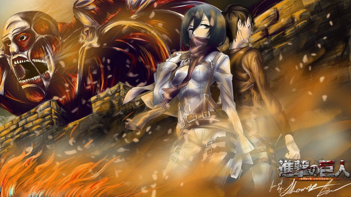 Attack On Titan Eren Mikasa Fan Art Wallpaper