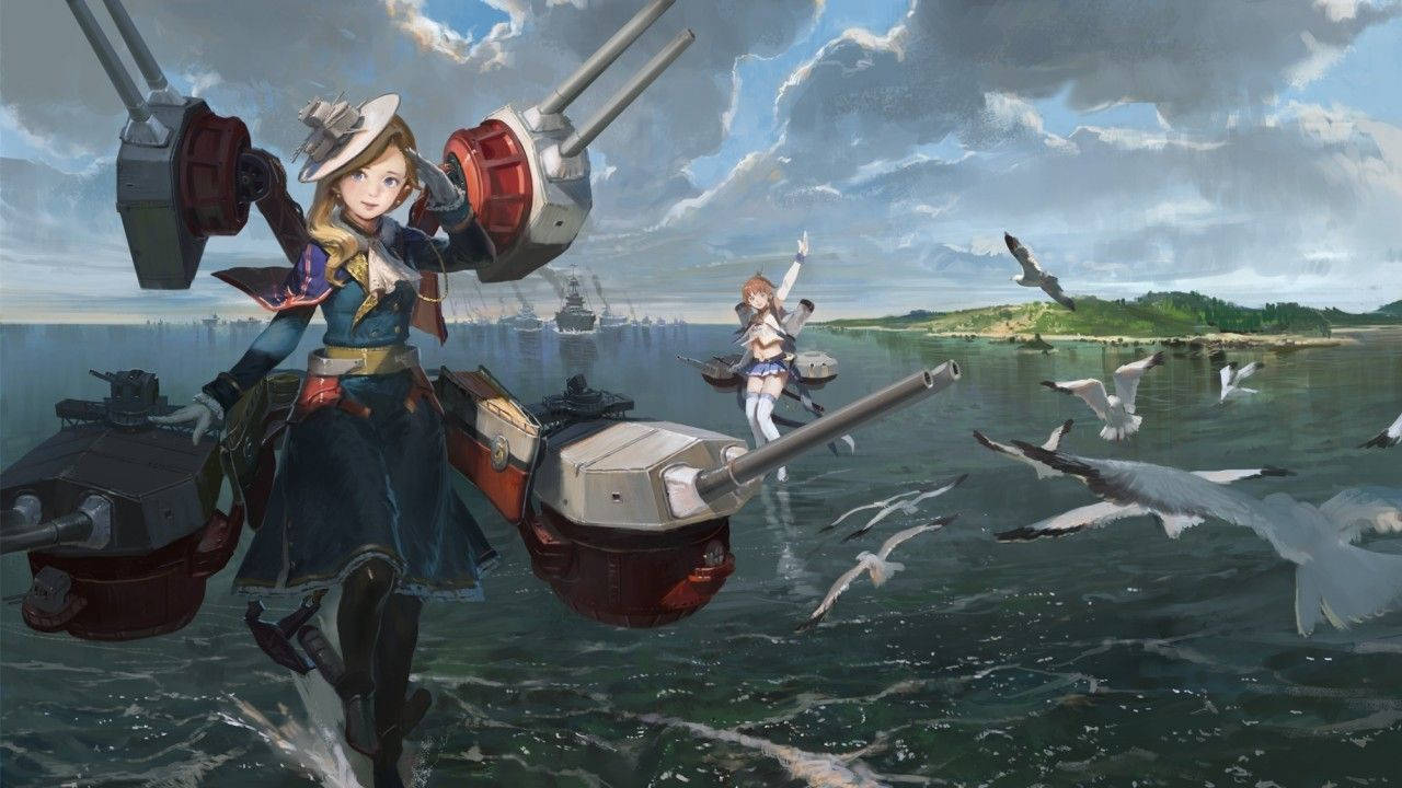 Azur Lane Hood And Cleveland On Water Wallpaper