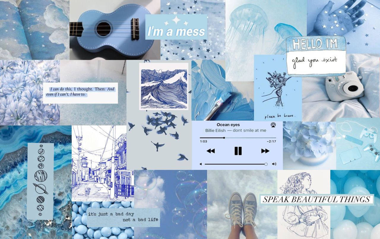 Baby Blue Aesthetic Collage Laptop Wallpaper