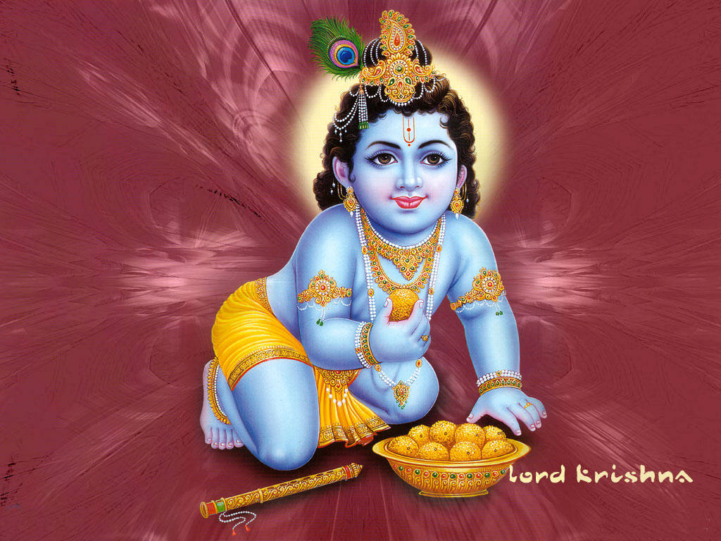 Bal Krishna With A Kadamba Fruit Wallpaper