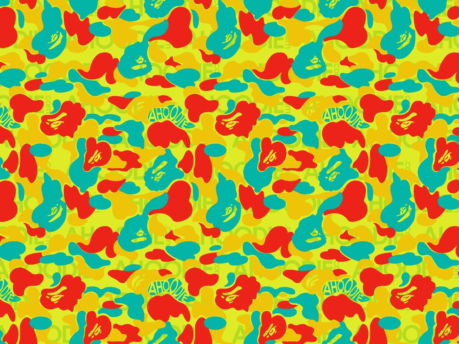 Bape Yellow, Red, And Blue Camo Wallpaper