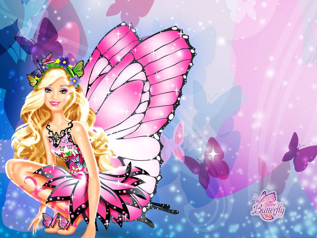 Barbie With Pink Butterfly Wings Wallpaper