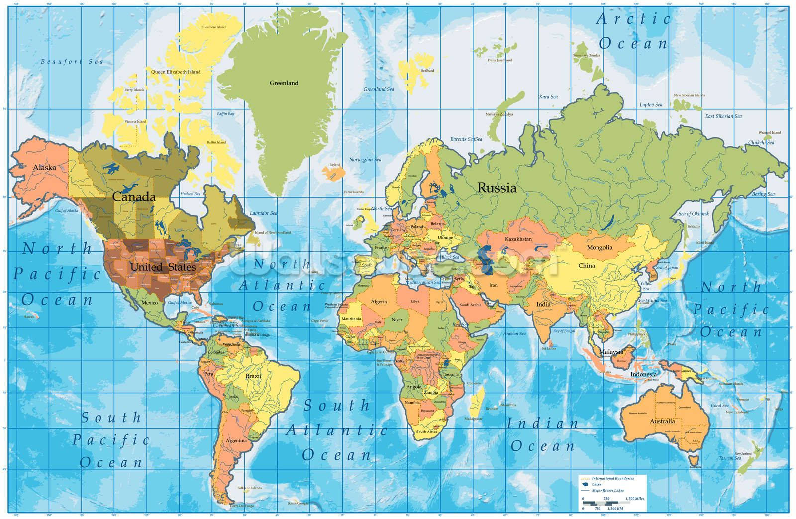 Basic Labeled World Map Wallpaper