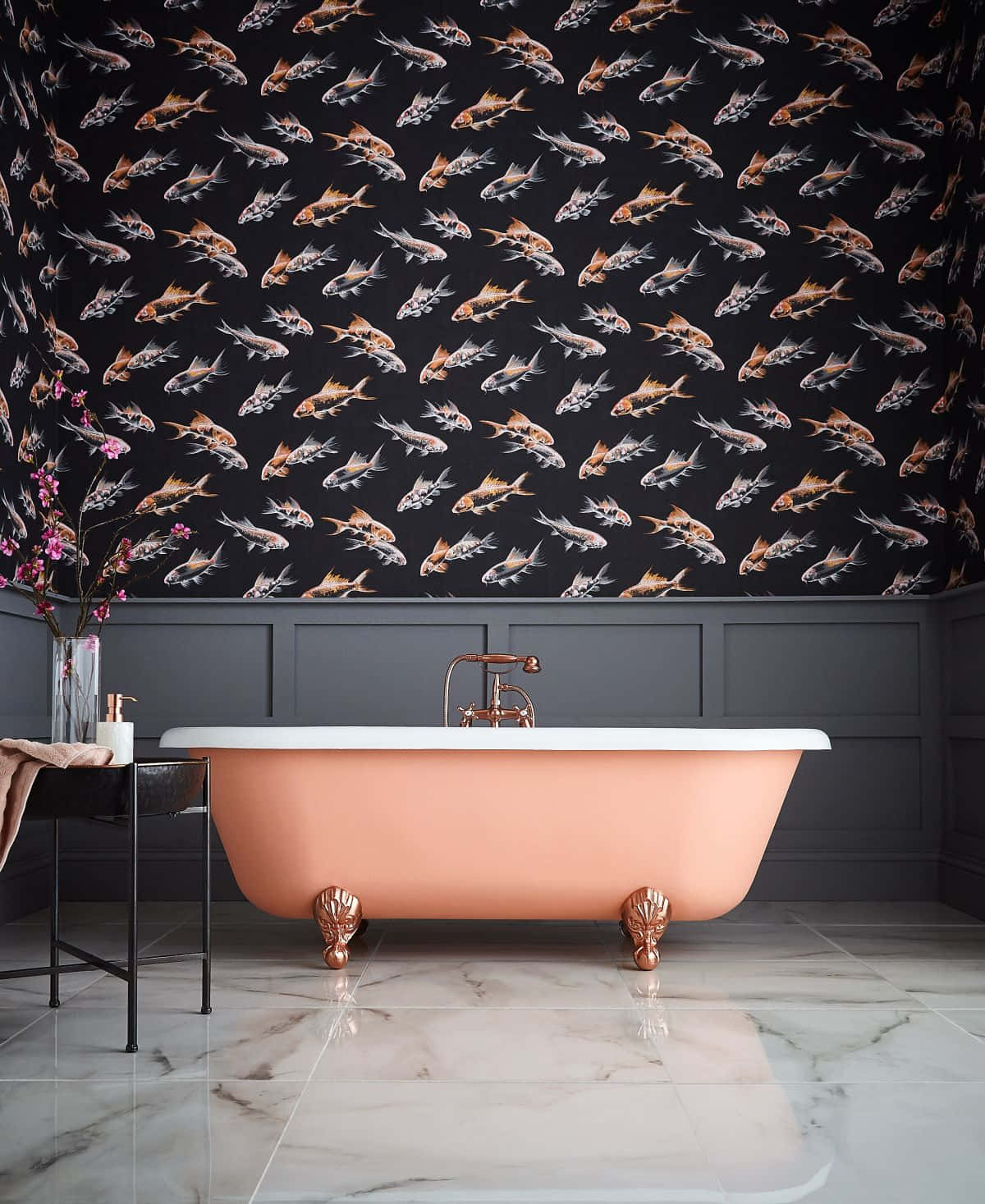 Bathroom Fish Patterned Walls Wallpaper