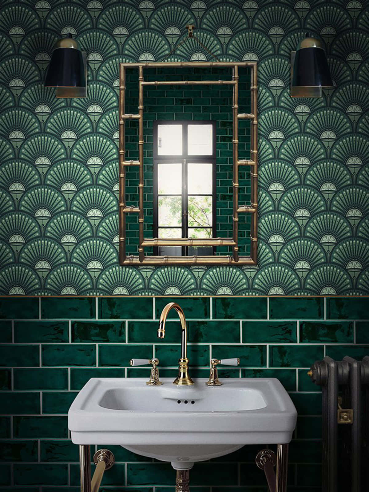 Bathroom Green Tiles Wallpaper