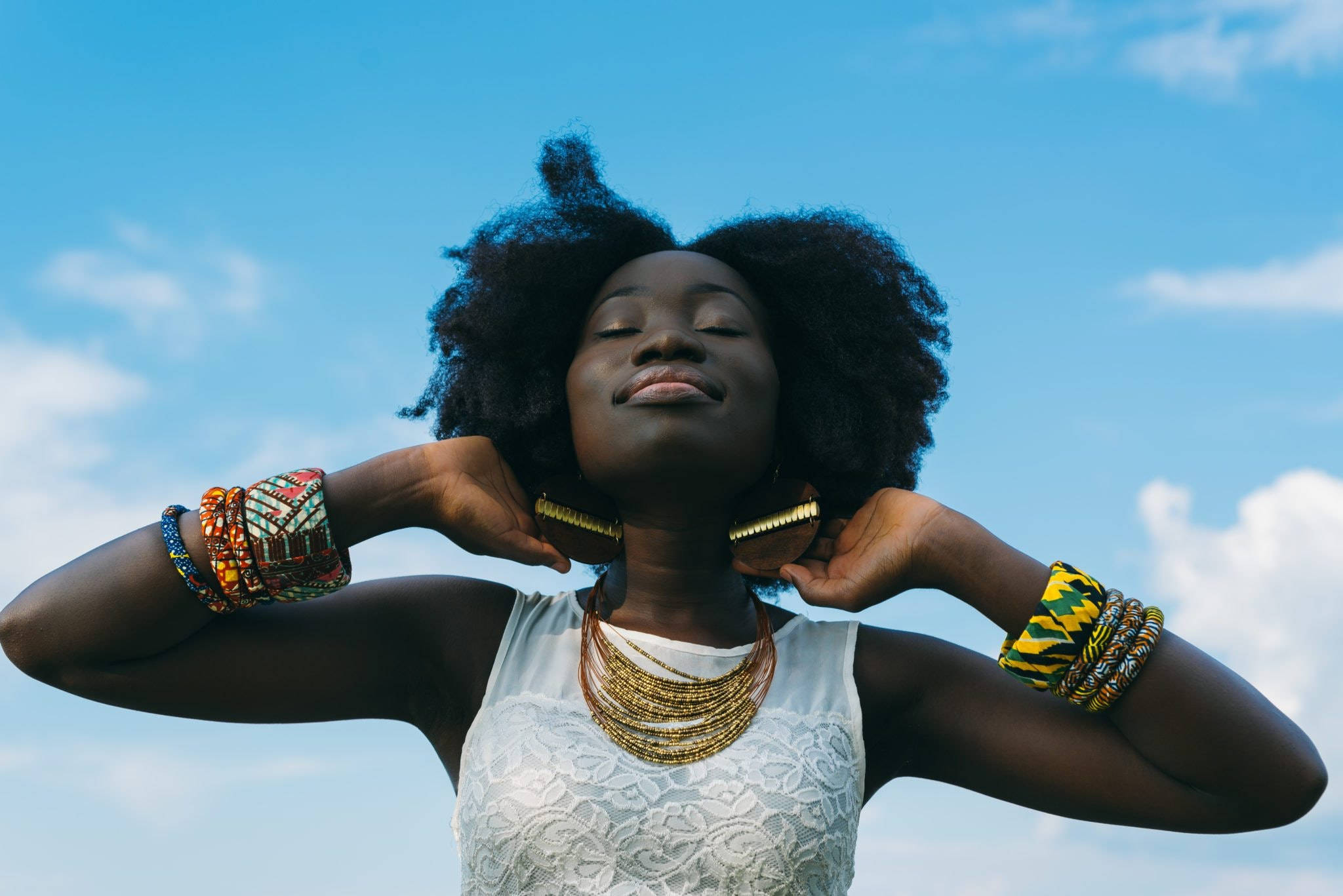 Beautiful Black Woman With The Sky Wallpaper