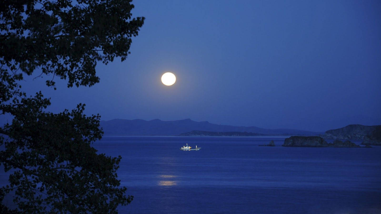 Beautiful Moon Over The Lake Wallpaper