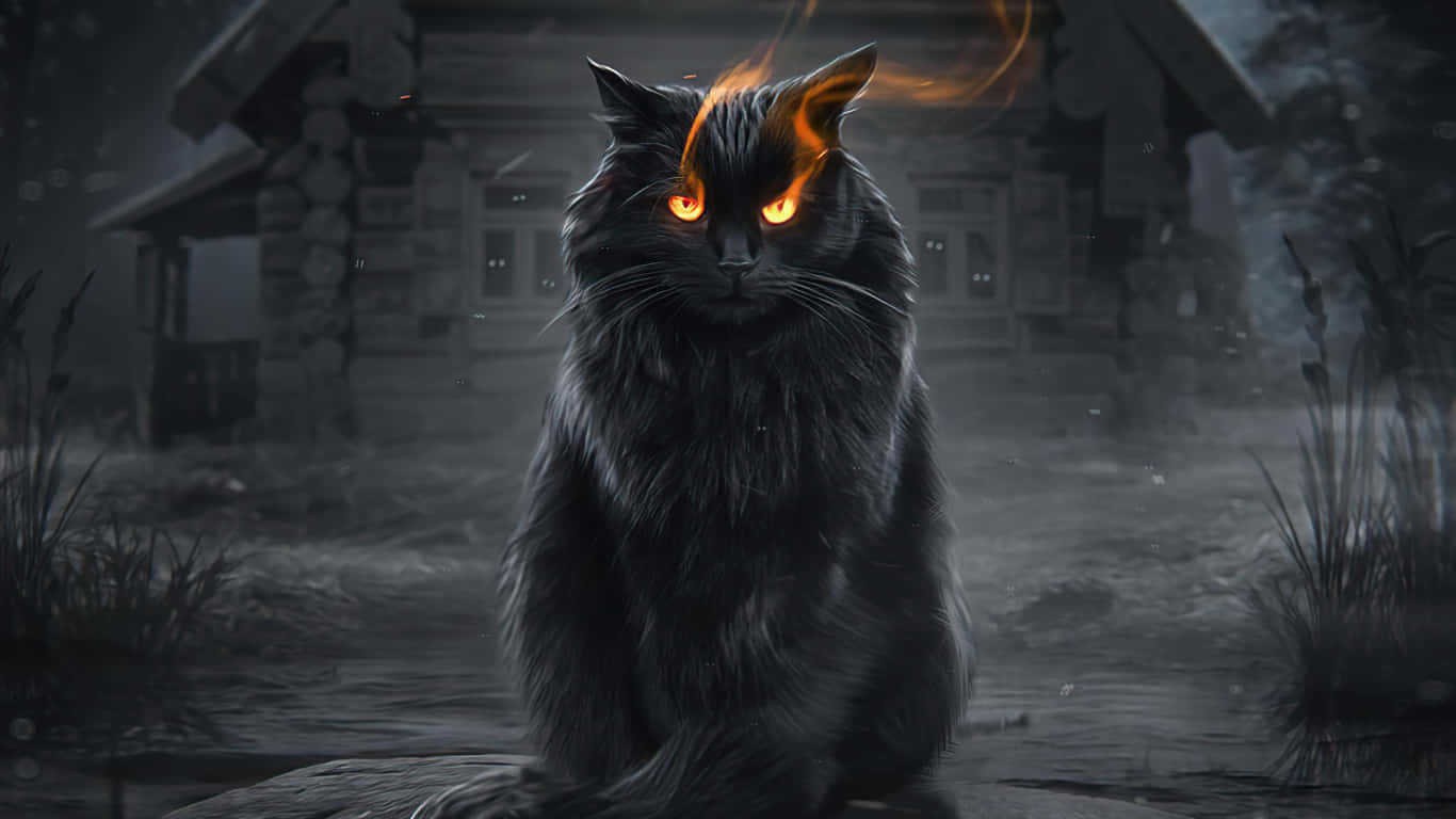 Beguiling Gaze - Fiery Lit Cat Eyes Of A Black Persian Cat Wallpaper