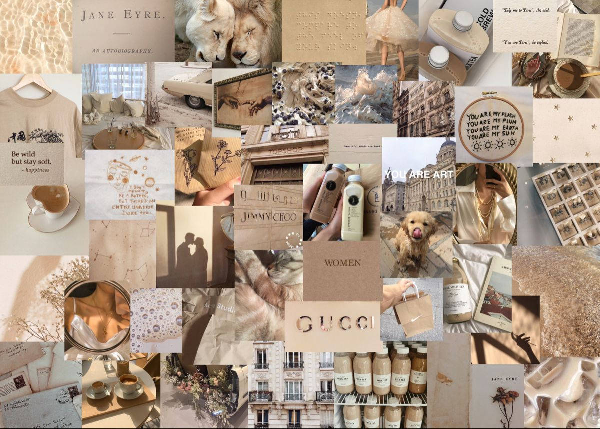 Beige Theme Aesthetic Collage Laptop Wallpaper