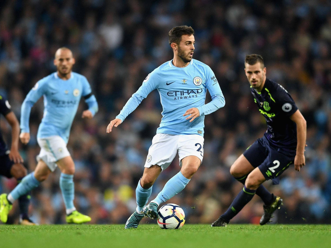 Bernardo Silva In Blue Preparing To Kick Ball Wallpaper