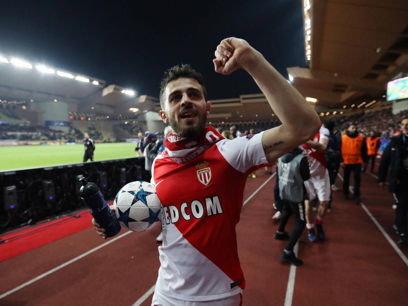 Bernardo Silva Posing With A Football And Cheering Wallpaper