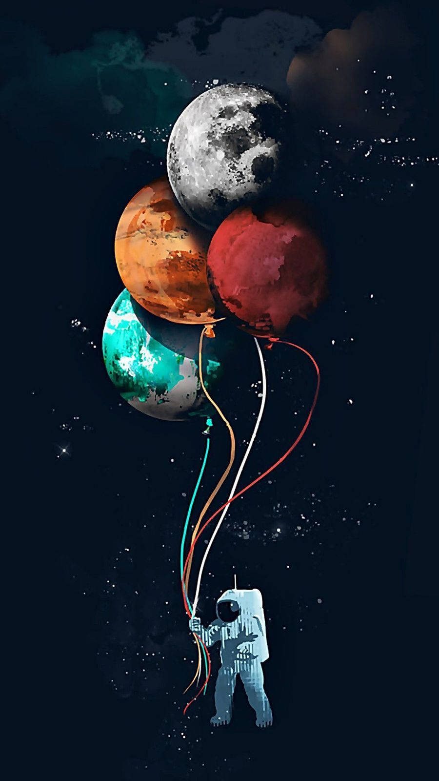 Best Astronaut With Planet Balloons Wallpaper