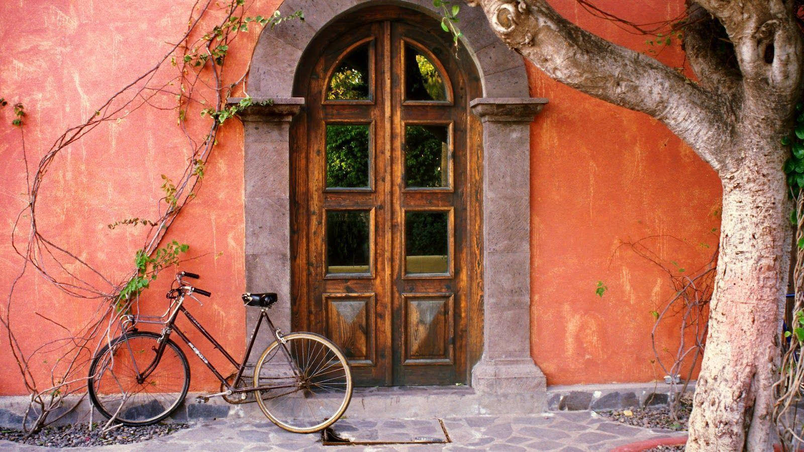 Bicycle Outside Door Vintage Aesthetic Laptop Wallpaper