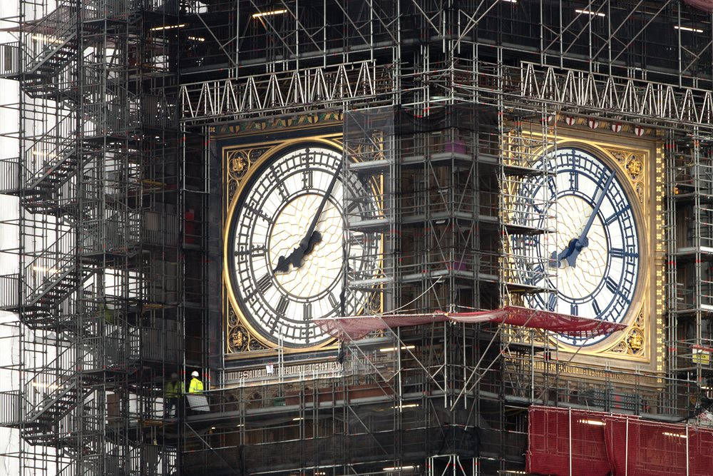 Big Ben Drapes And Scaffolding Wallpaper