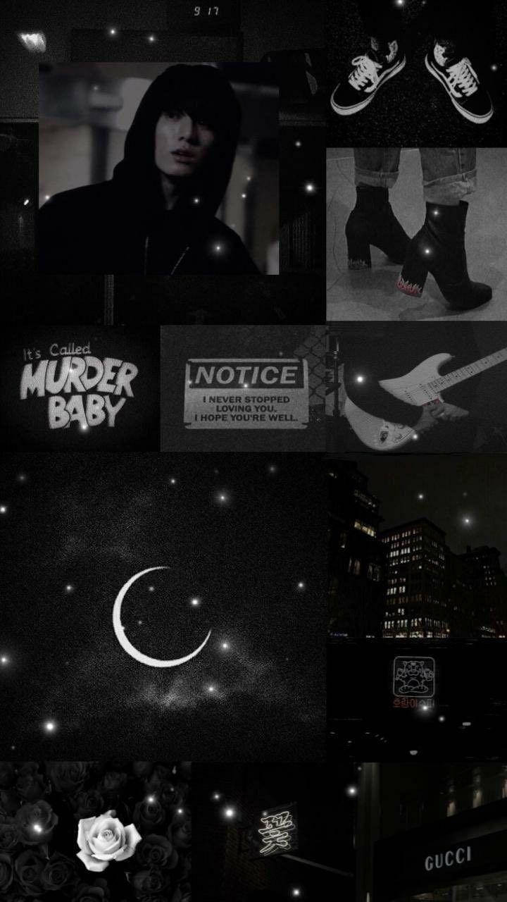 Black Aesthetic Phone Bts Jungkook Collage Wallpaper