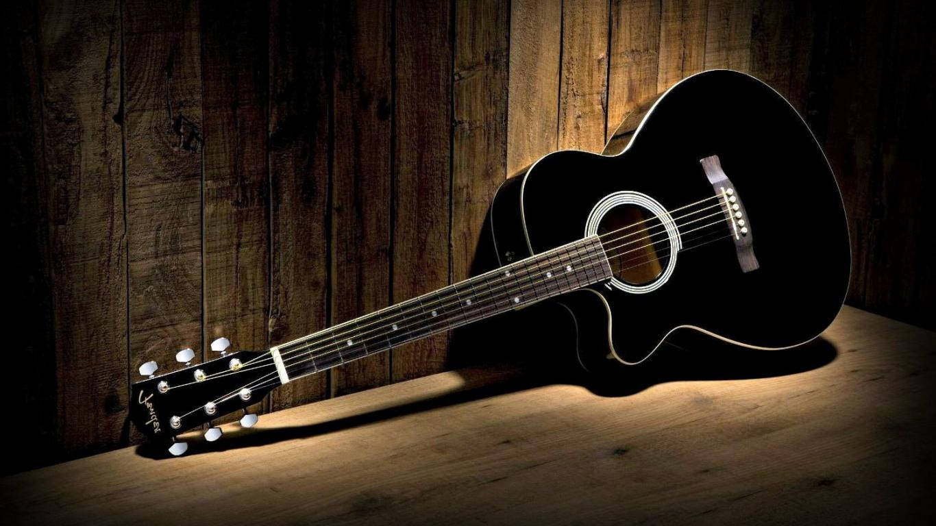 Black And White Acoustic Guitar Wallpaper
