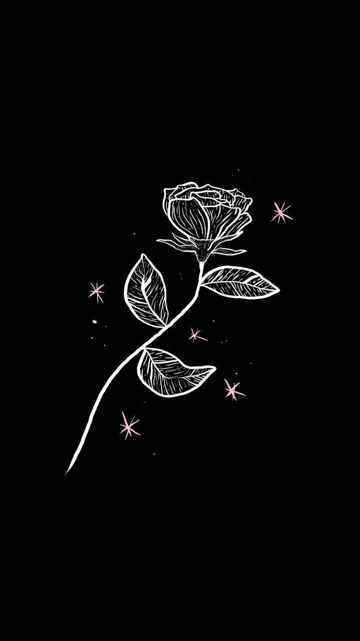 Black And White Aesthetic Sparkly Rose Wallpaper