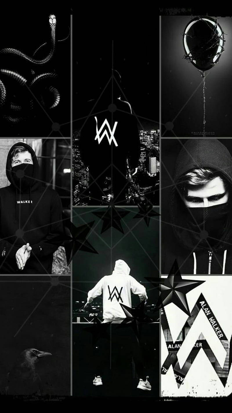 Black And White Alan Walker Logo Collage Wallpaper