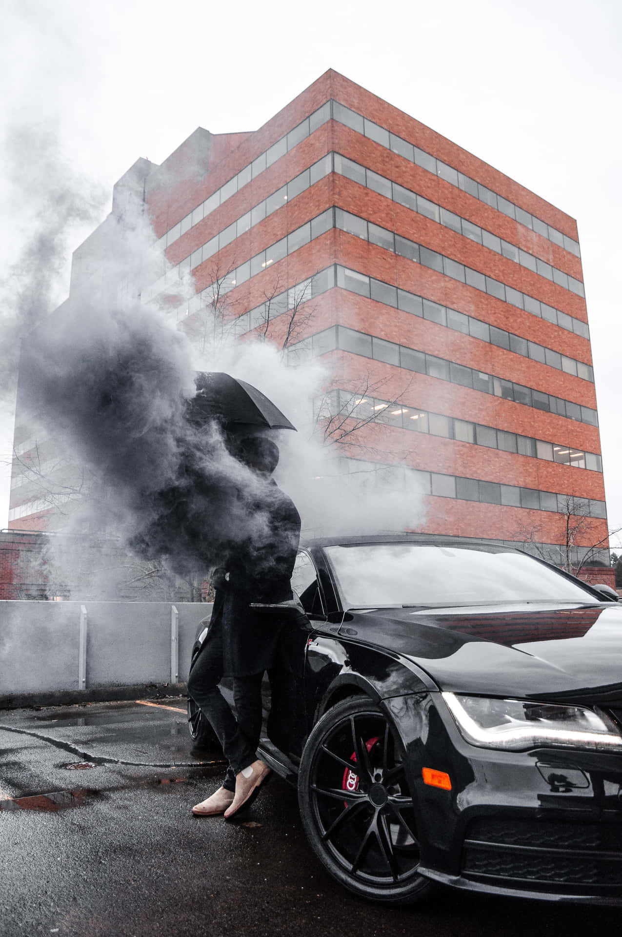 Black Audi Live Car Smoking Wallpaper