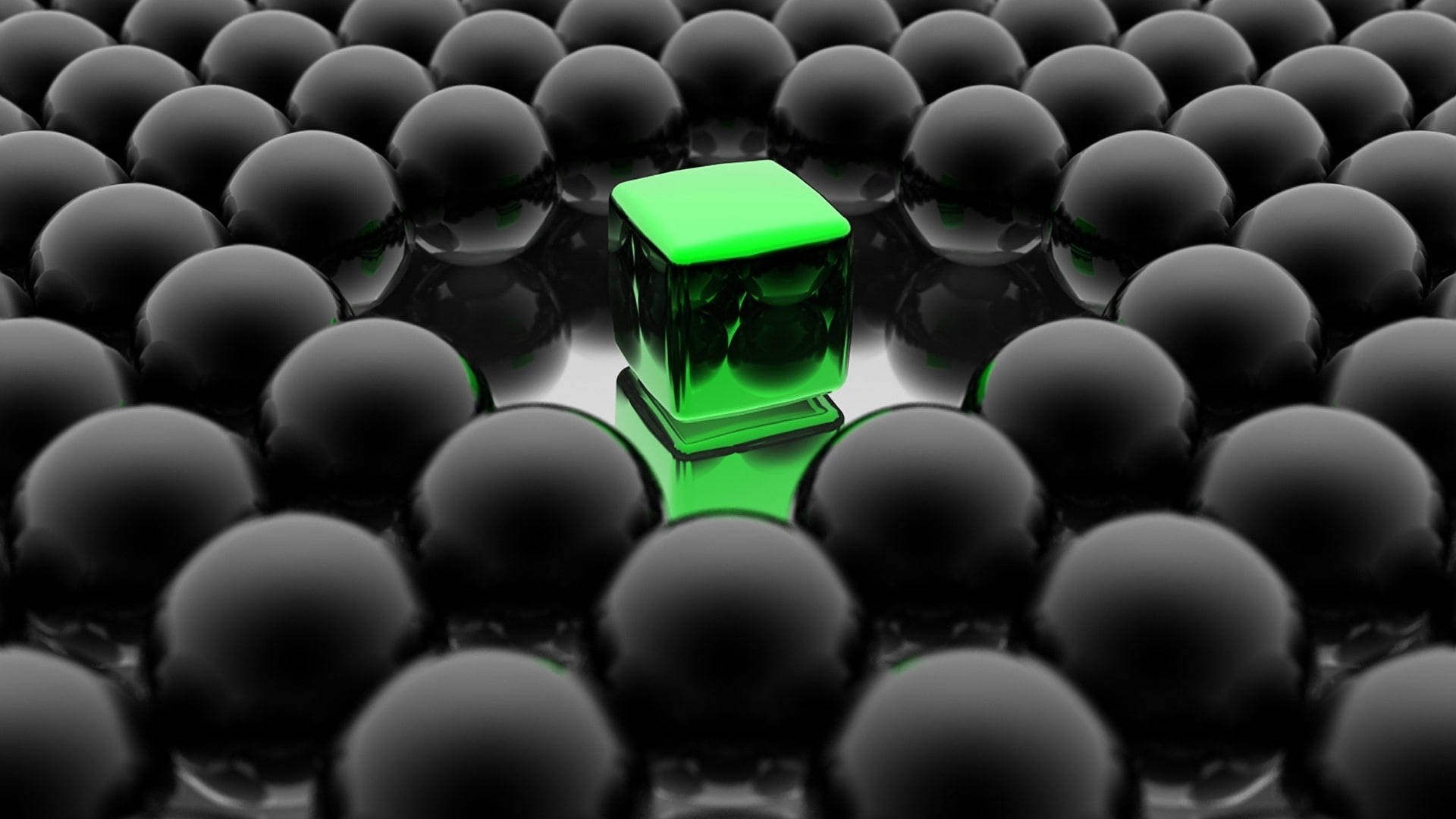 Black Balls Green Cube Wallpaper