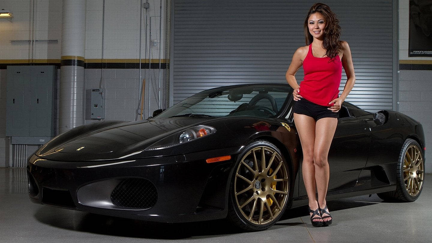 Black Car Hd Woman Garage Wallpaper