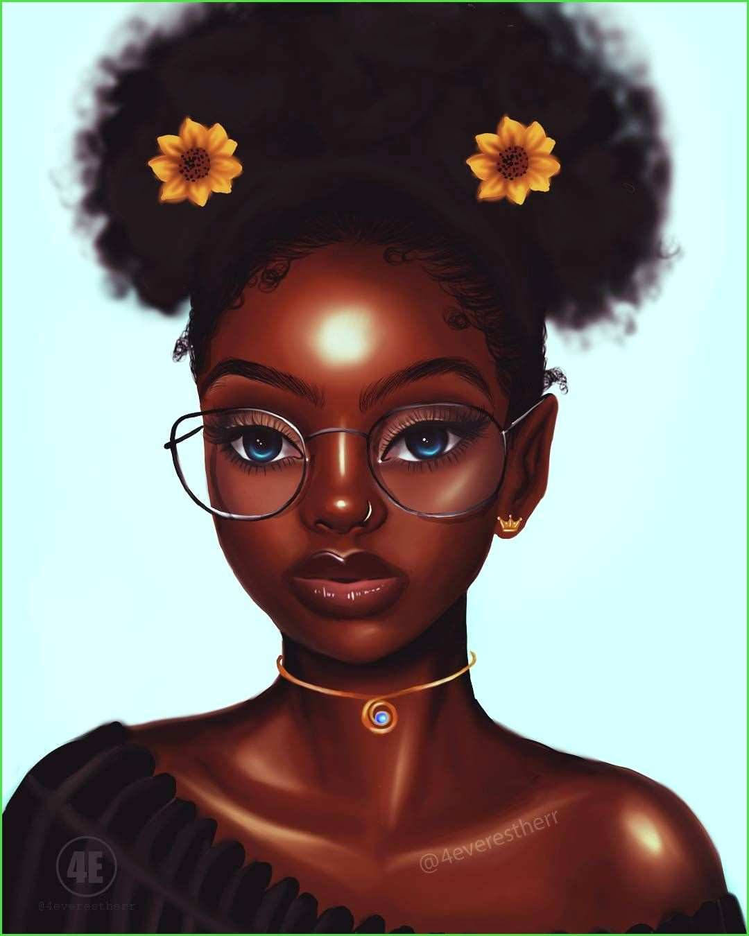Black Girl Cartoon Sunflower Wallpaper