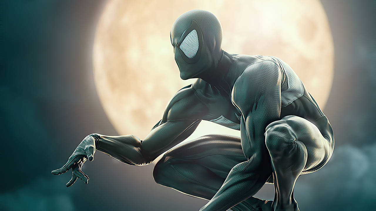 Black Spiderman Full Moon Wallpaper