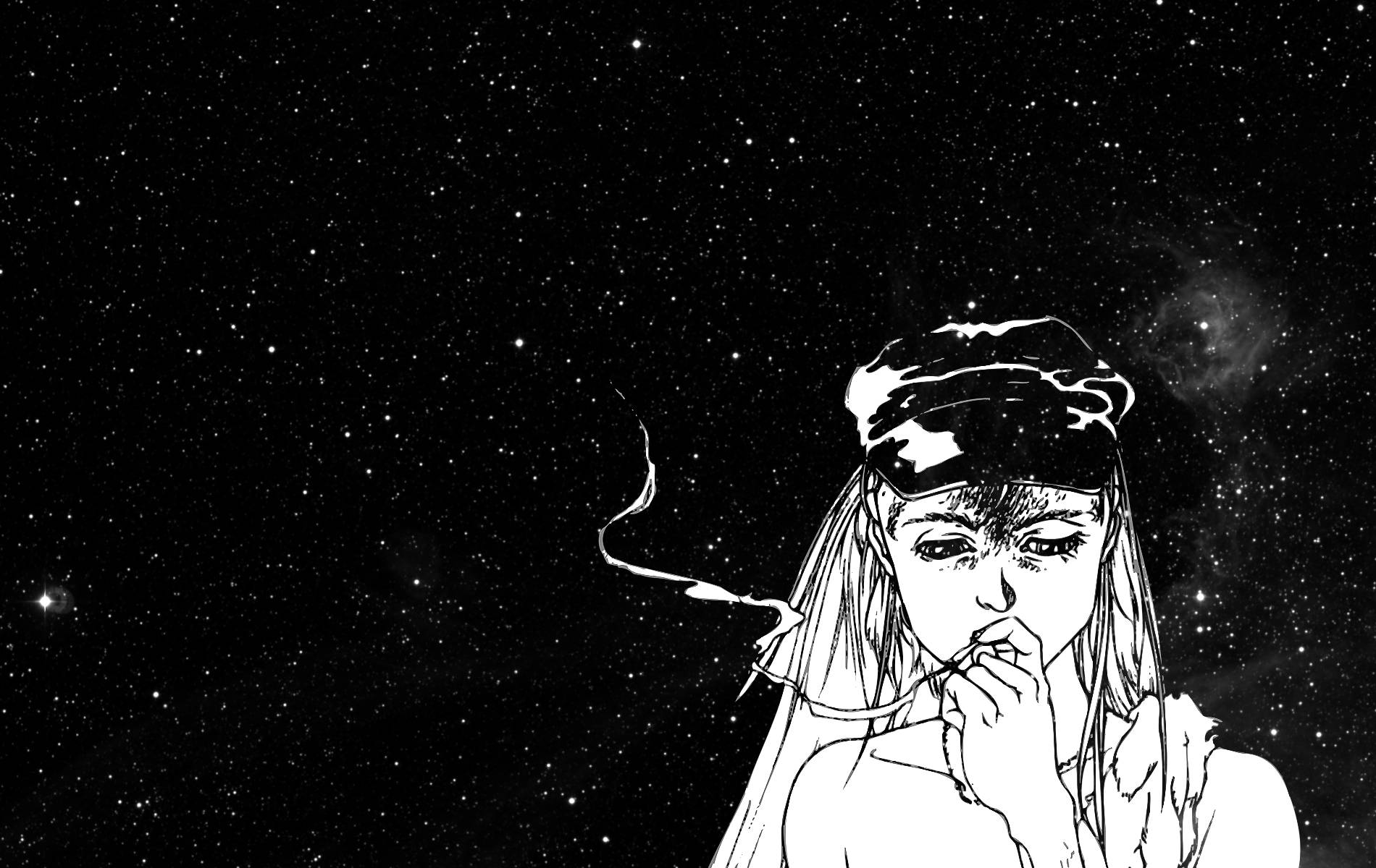 Black Trippy Smoking Girl Wallpaper