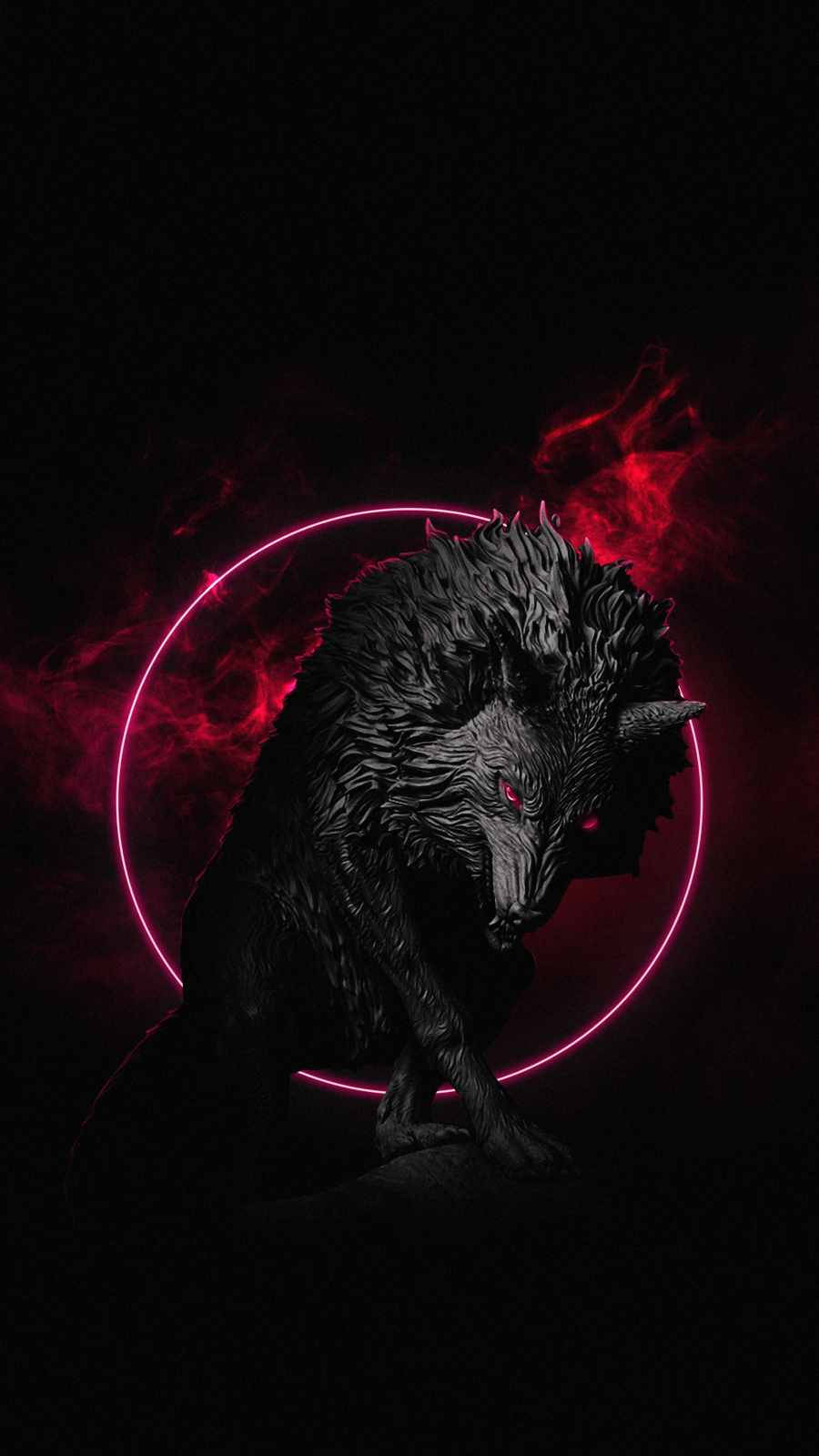 Black Wolf In Pink Circle Wallpaper