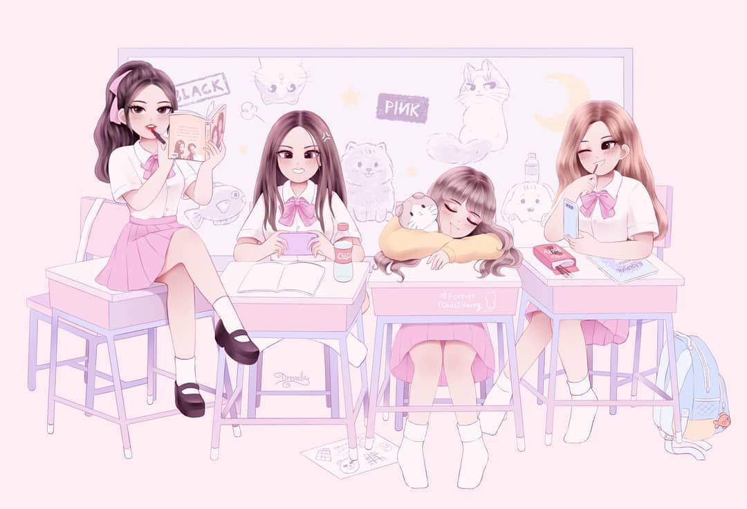 Blackpink Anime School Version Wallpaper