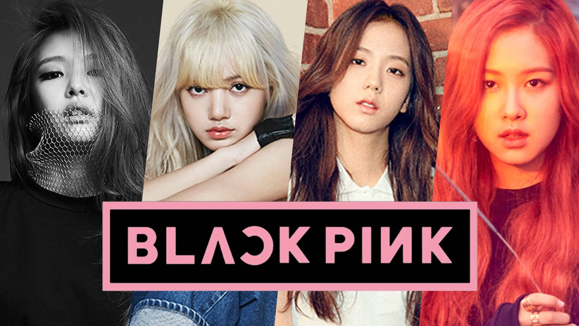 Blackpink Members Banners With Logo Wallpaper