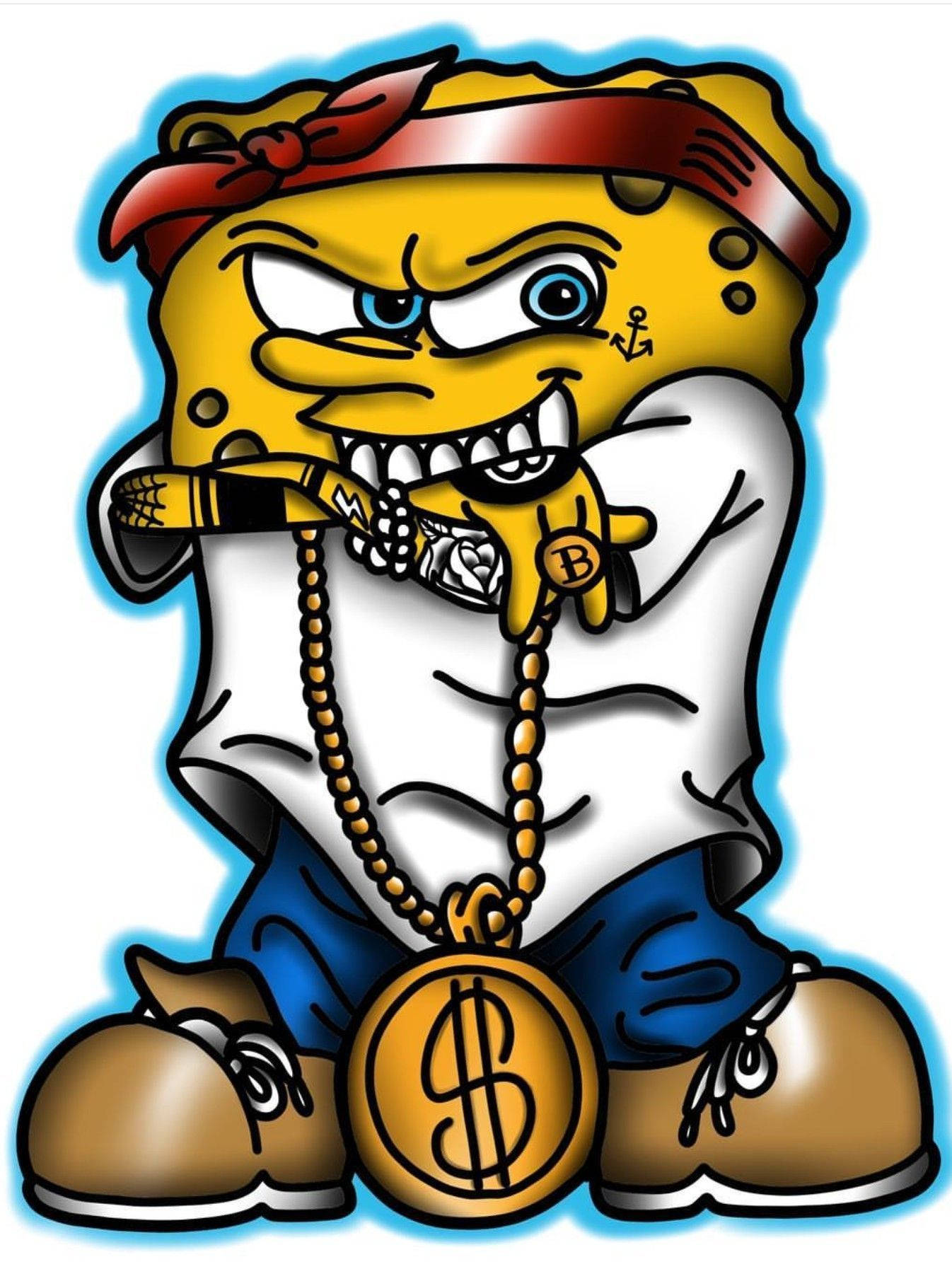 Blinged Up Spongebob Gangster Cartoon Wallpaper