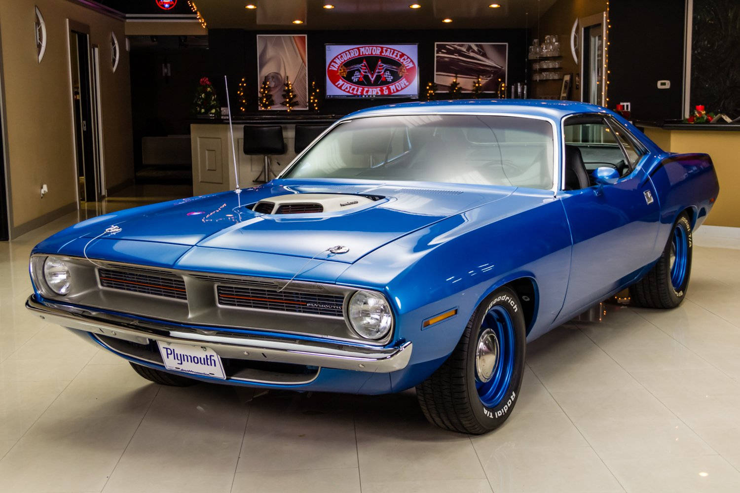 Blue 1970 Plymouth Barracuda Showroom Wallpaper