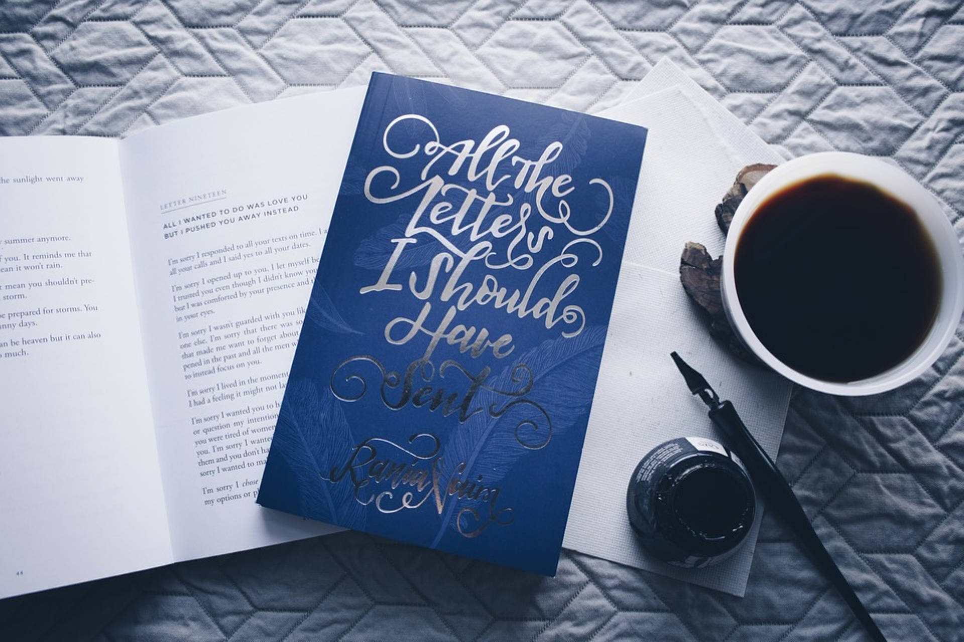 Blue Aesthetic Book And Coffee Wallpaper