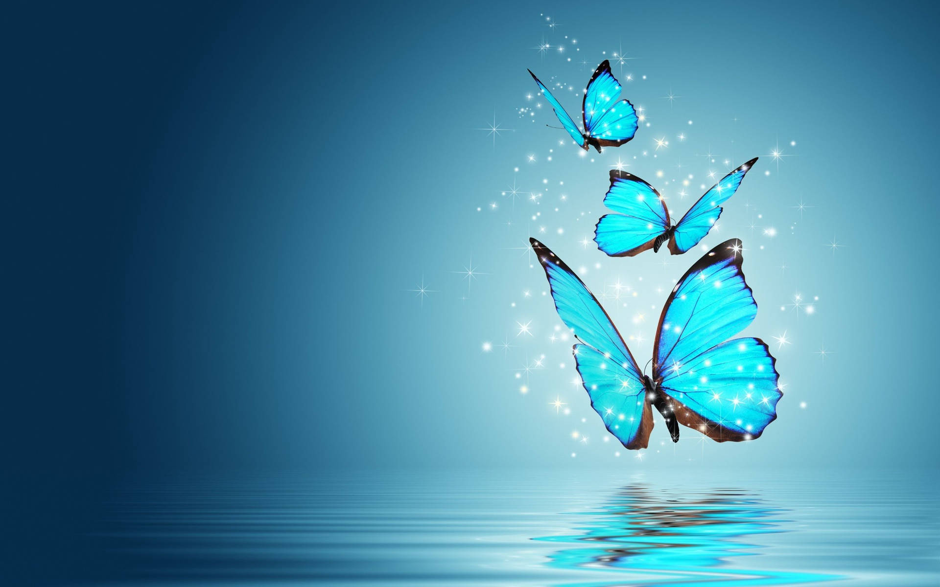 Blue Aesthetic Butterflies On Water For Computer Wallpaper