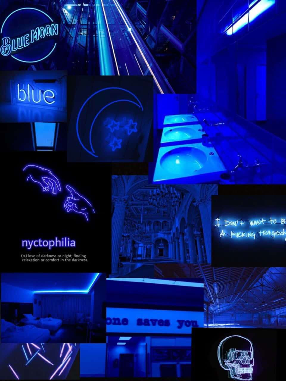 Blue Aesthetic Neon Collage Wallpaper