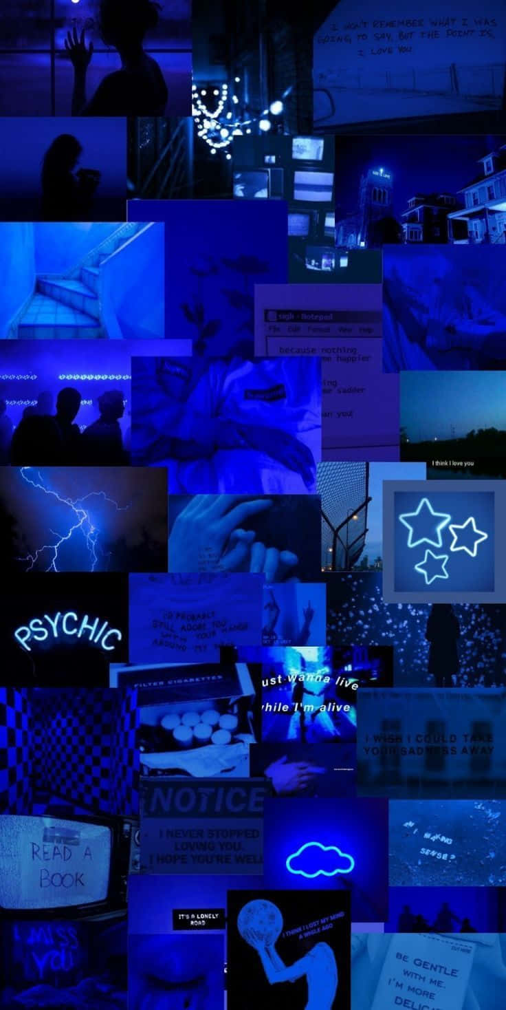 Blue Aesthetic Neon Collage Wallpaper