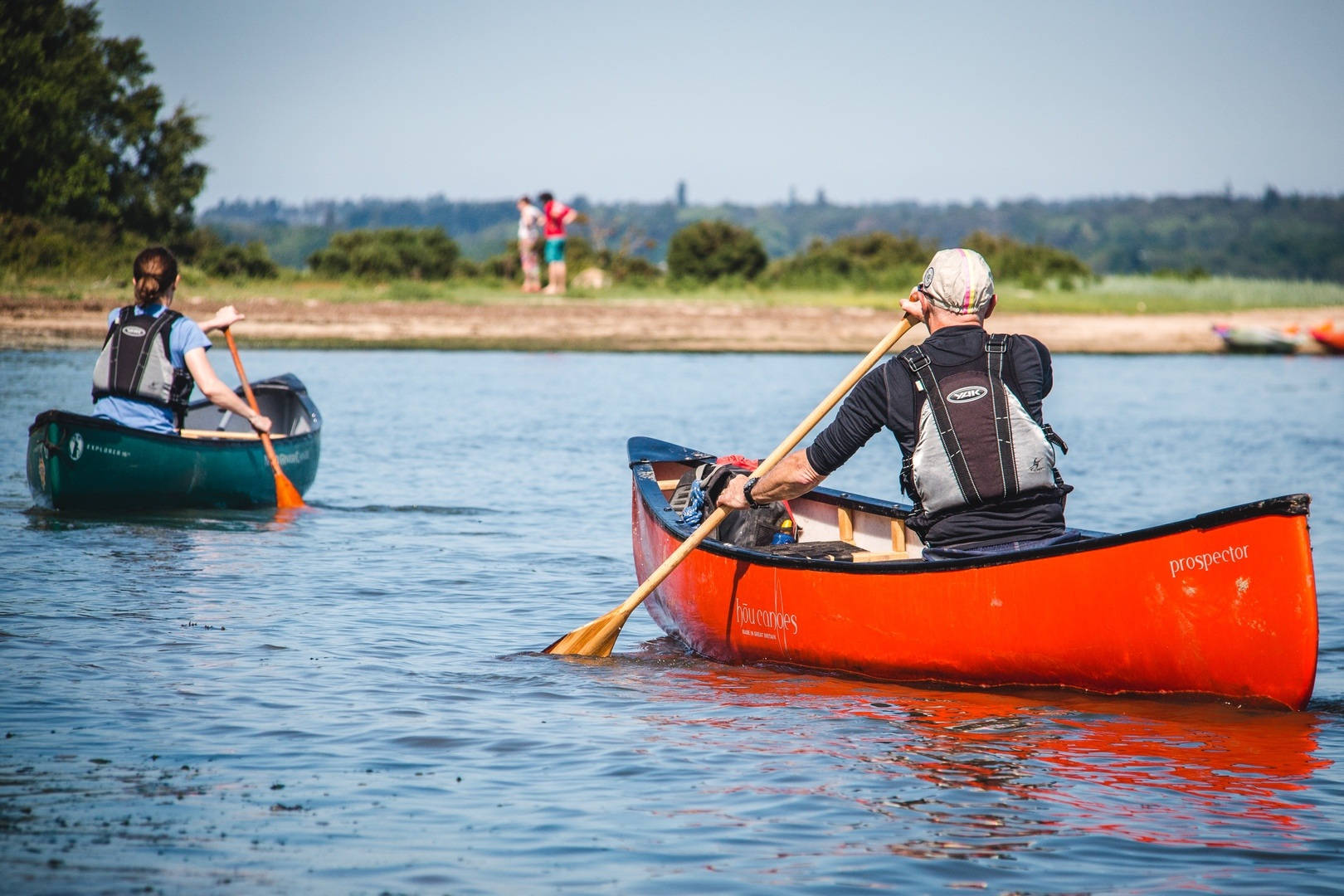 Blue And Red Canoeing Boat Wallpaper