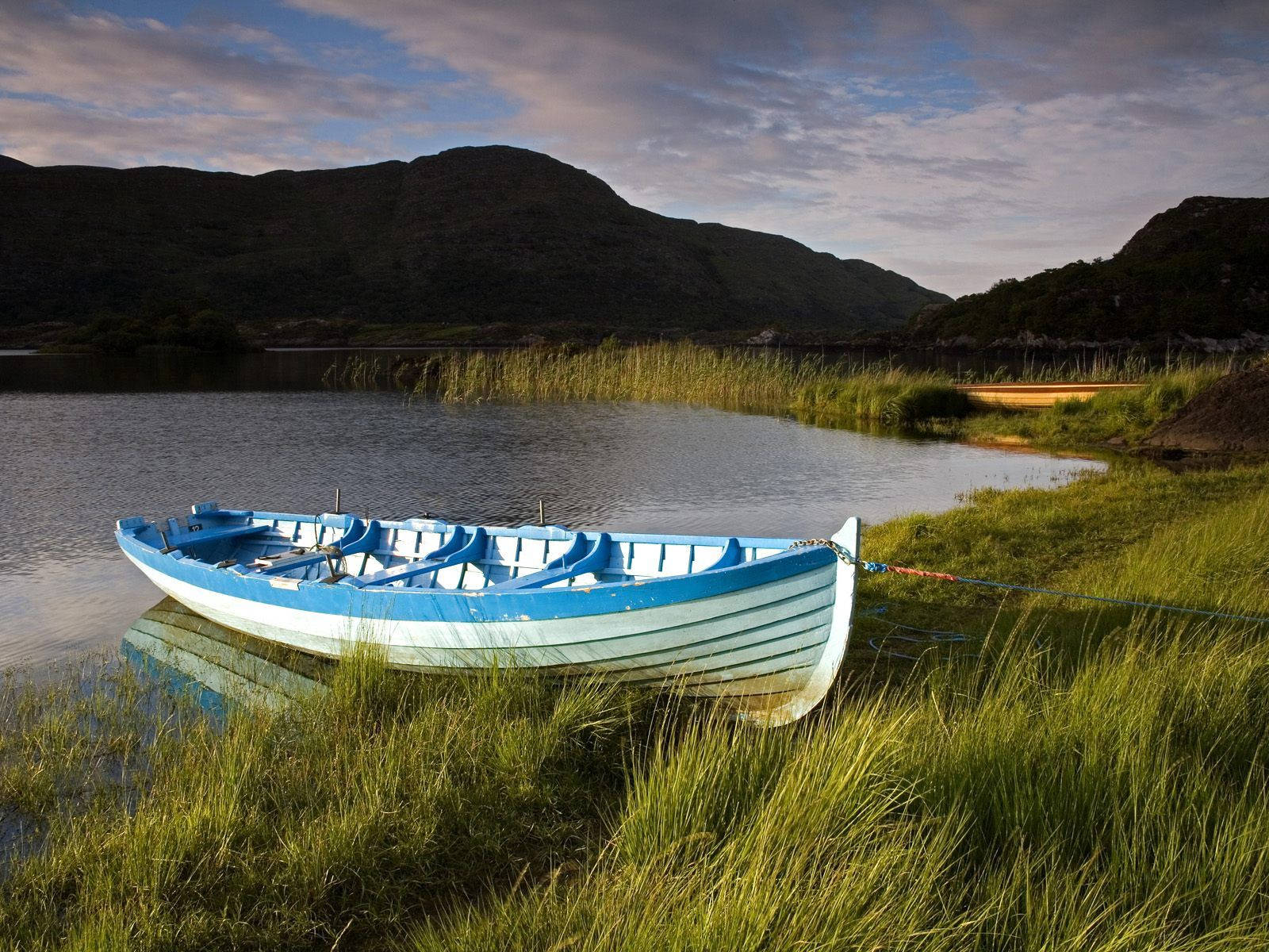 Blue Boat On Ireland River Wallpaper
