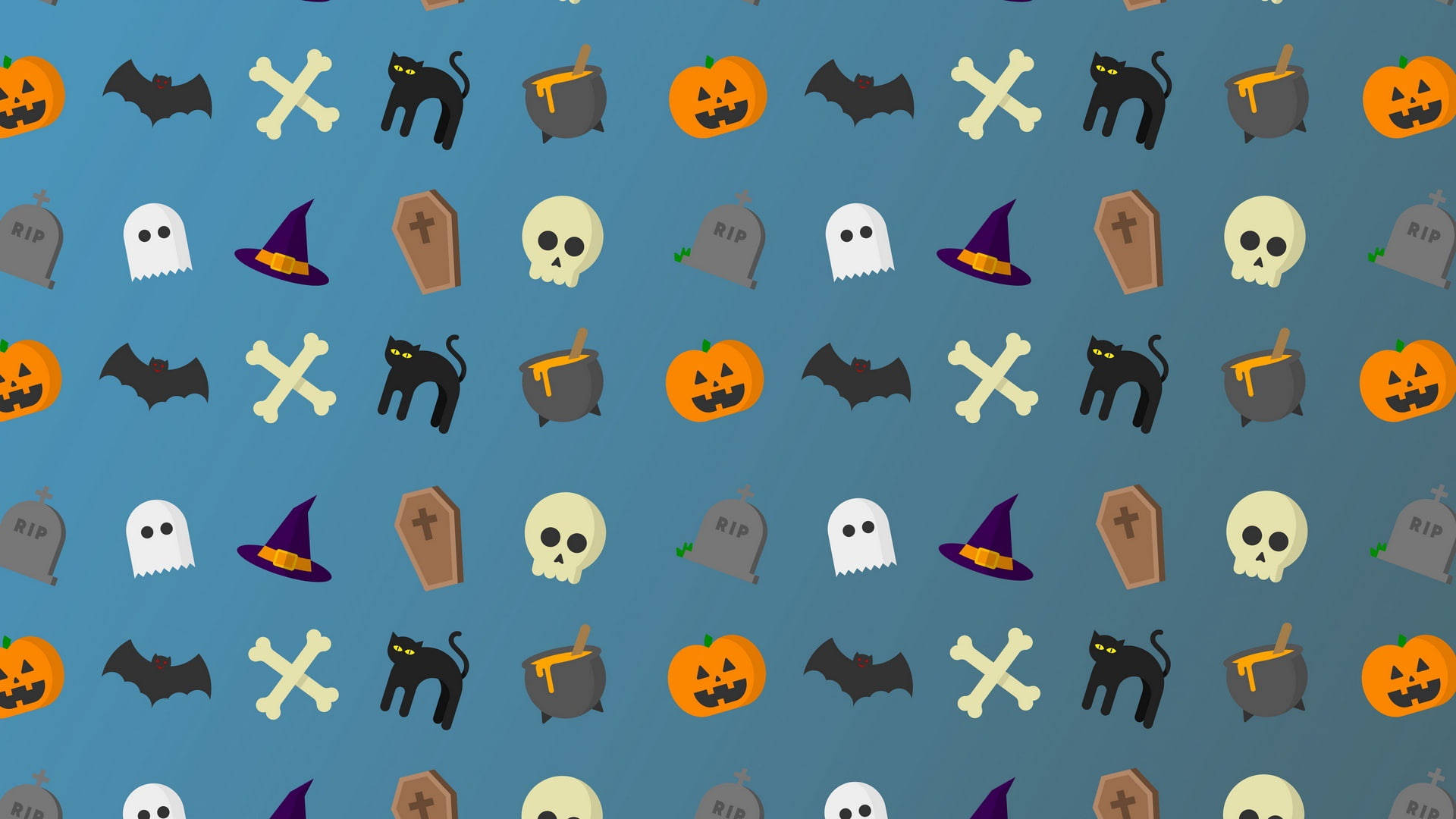 Blue Cute Aesthetic Halloween Spooky Icons Wallpaper