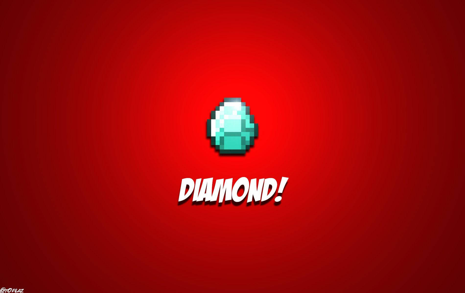 Blue Diamond On Red Backdrop Cool Minecraft Wallpaper