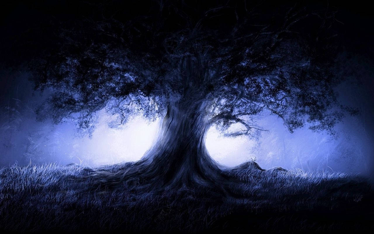 Blue Gothic Tree At Night Wallpaper