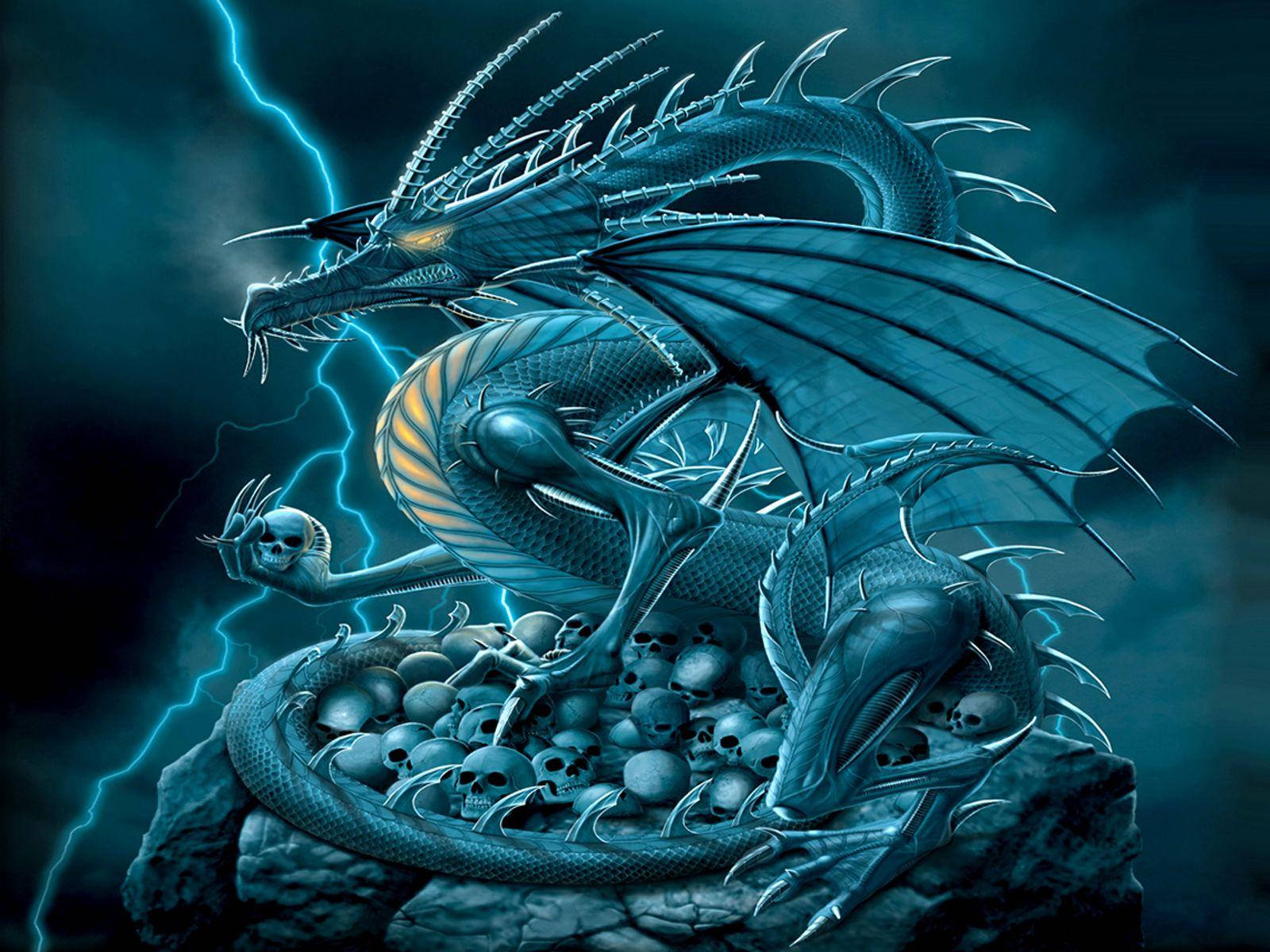 Blue-green Cool Dragon Wallpaper