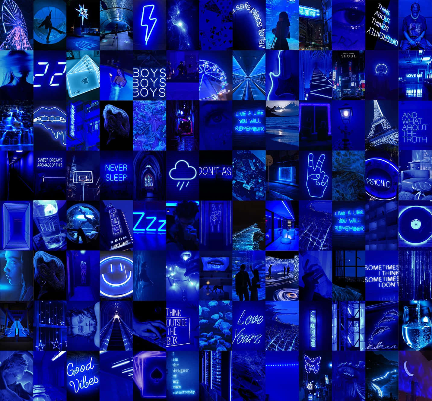 Blue Neon Aesthetic Collage Wallpaper