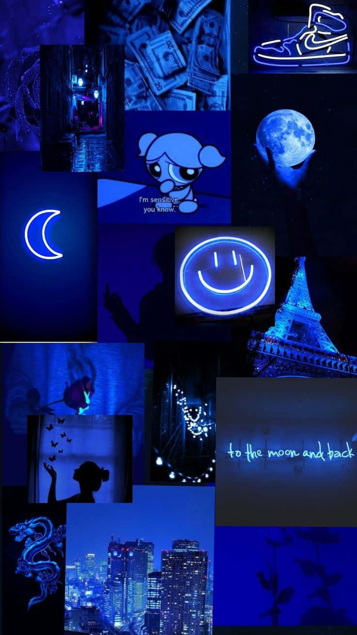 Blue Neon Aesthetic Collage Wallpaper