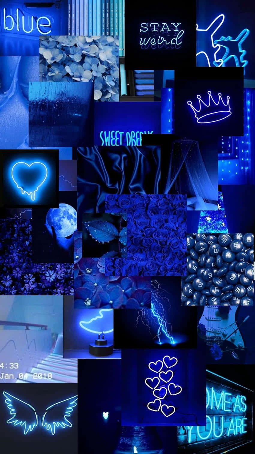 Blue Neon Aesthetic Collage Wallpaper