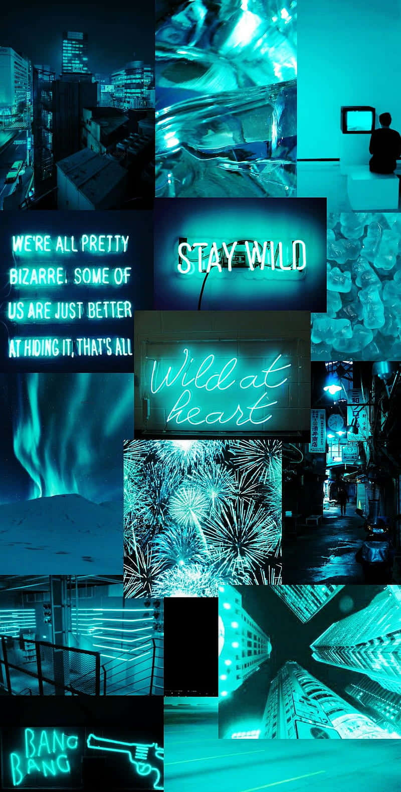 Blue Neon Aesthetic Collage Wallpaper