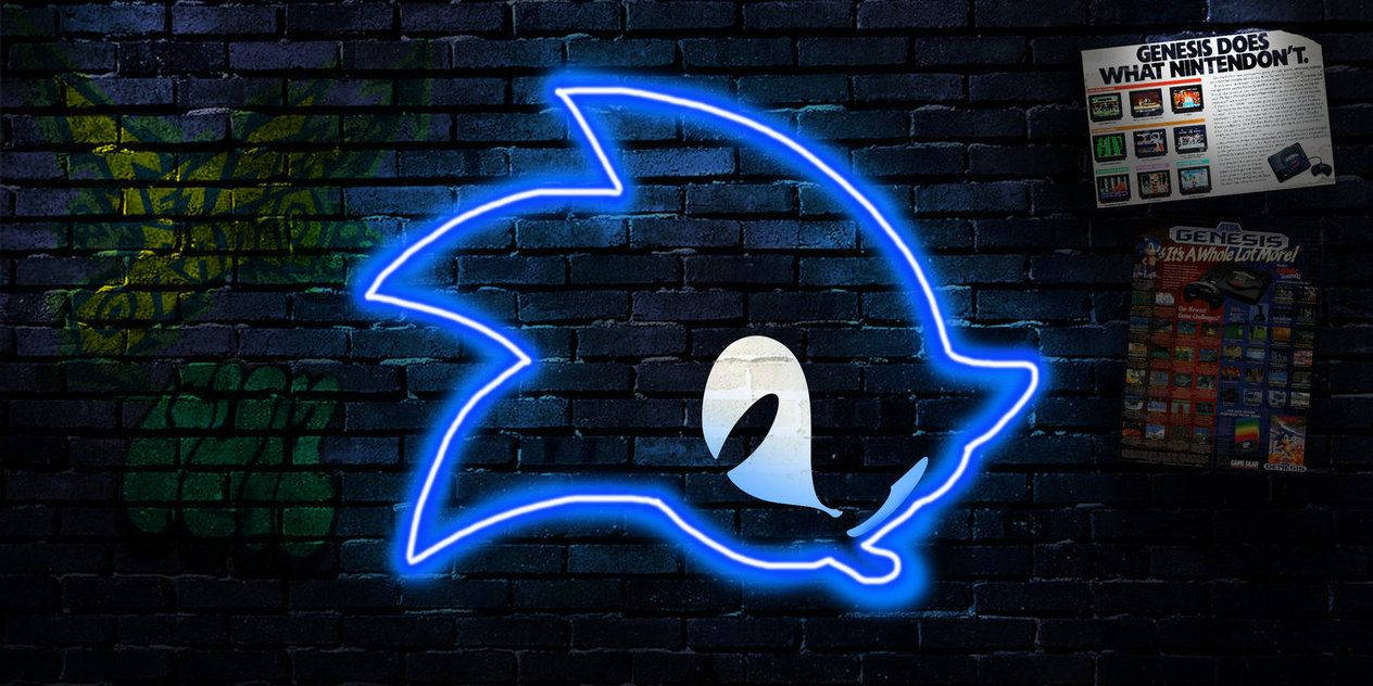 Blue Neon Light Sonic Icon Wallpaper
