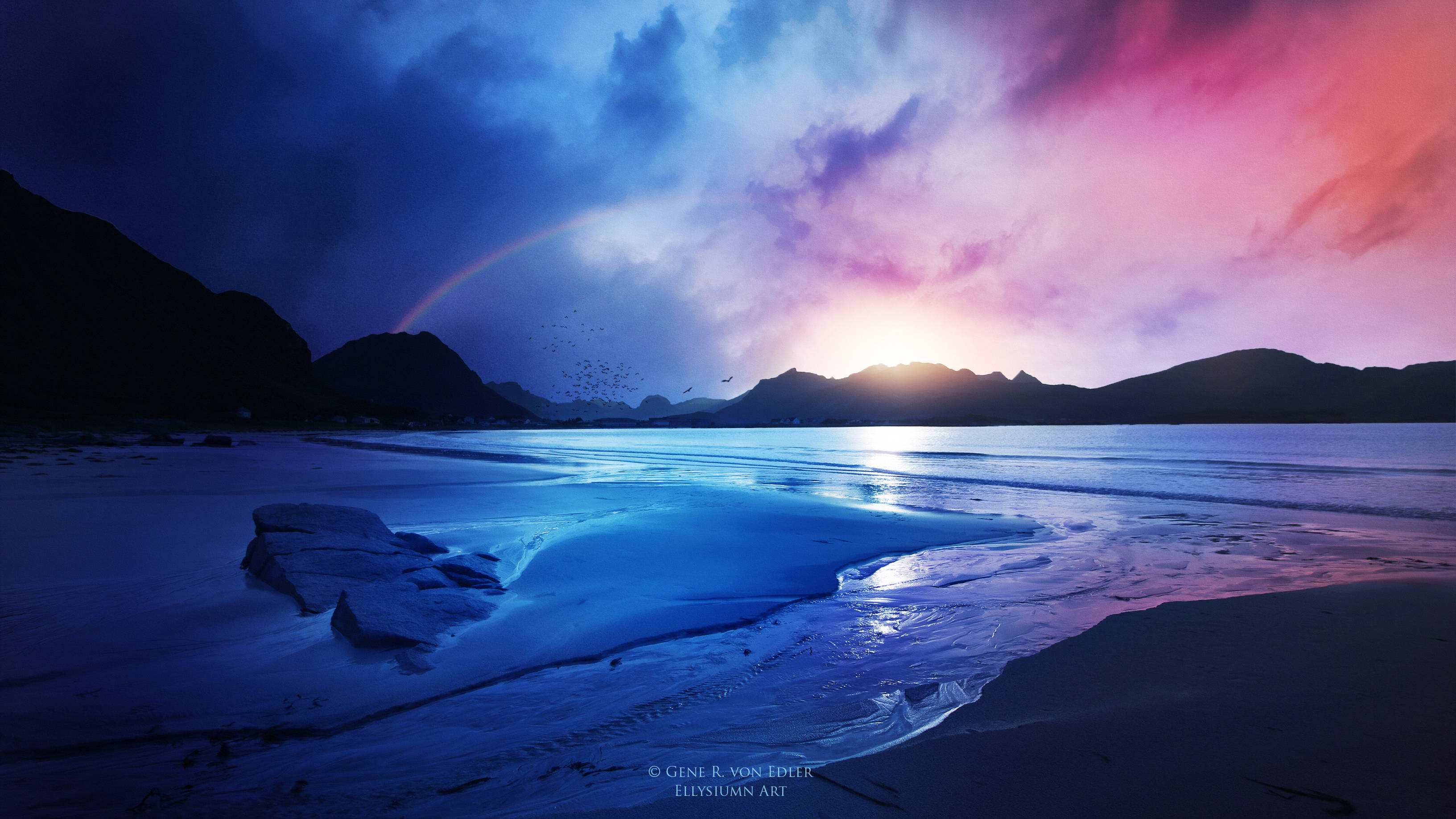 Blue Purple Lake Pretty Landscape Wallpaper