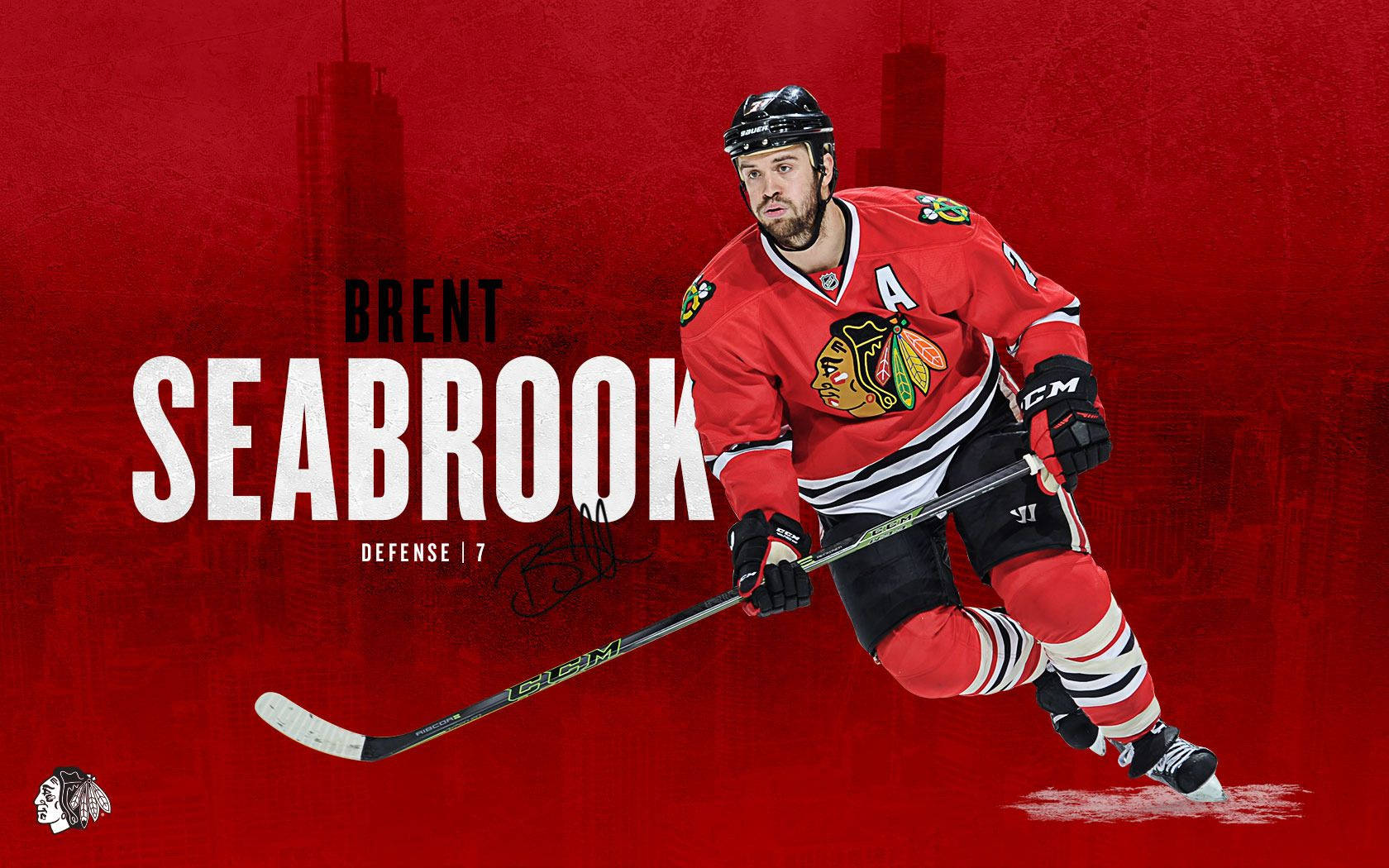 Brent Seabrook In Action On Ice For Chicago Blackhawks Wallpaper